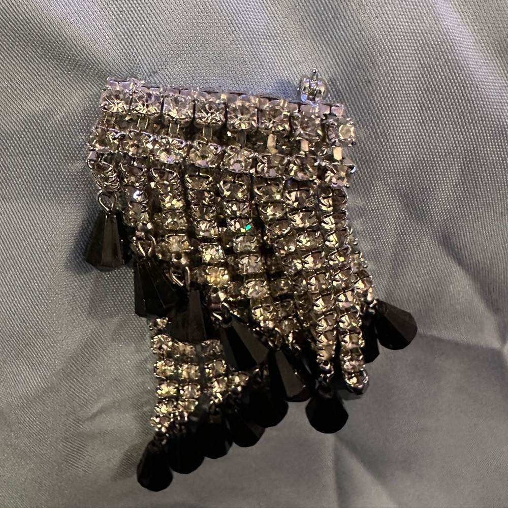 Vintage Black And Clear Extraordinary‎ Rhinestone Double Row Brooch Pin - Picture 5 of 9